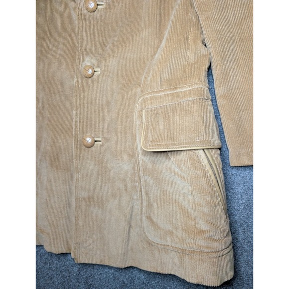NICE Vintage 1970s Corduroy Coat Men 40 Tan Corduroy Faux Fur Collar Yugoslavia - Picture 2 of 11
